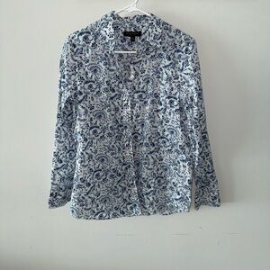Banana Republic White and Navy Floral Button-Up Shirt
